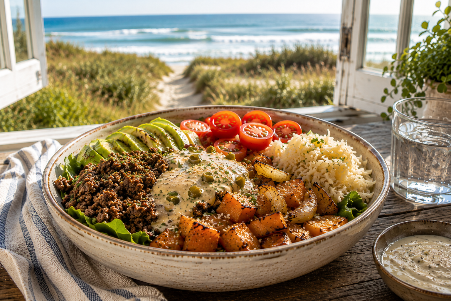Ultimate Healthy Burger Bowl with Creamy Burger Sauce