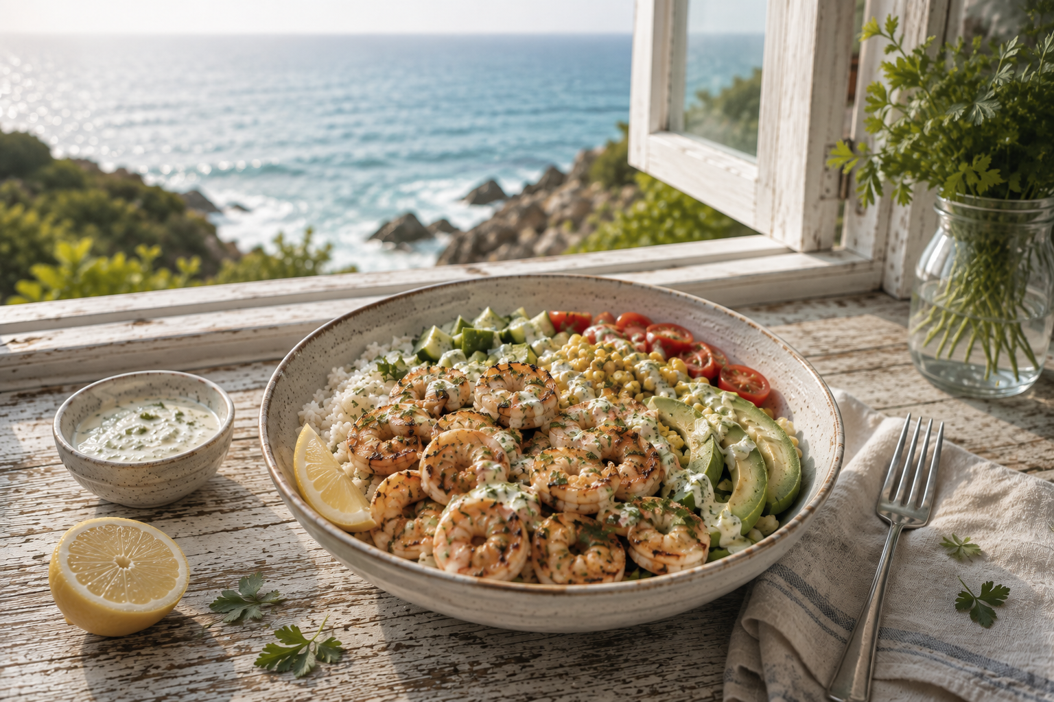 Coastal Lemon Garlic Shrimp Bowls